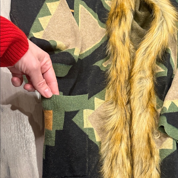 Tasha Polizzi Tinsley Aztec and Fur Long Cardigan Sweater with Faux Fur Trim - Picture 8 of 11